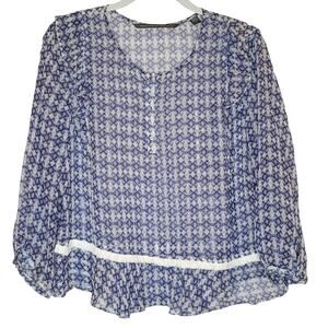 Twelfth Street by Cynthia Vincent 100% Silk Sheer Flowy Top w/ Fringe,  Large